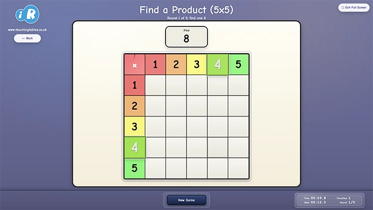 Find One Product (5x5) multiplication game