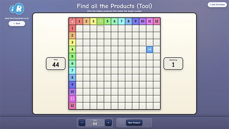 Find the Product Tool interactive teaching tool