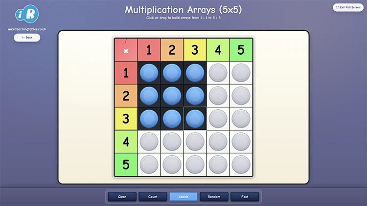 Multiplication Arrays (5x5) interactive teaching tool