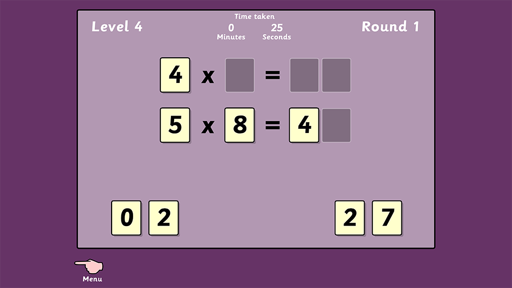 Digit dilemma multiplication game for completing number sentences