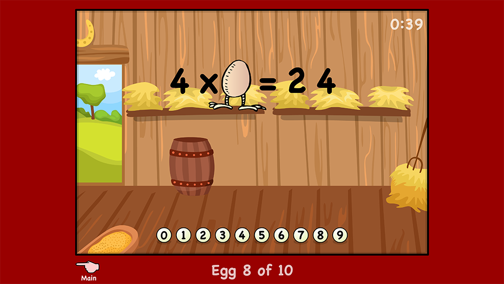 Eggs on legs times tables game for identifying missing digits