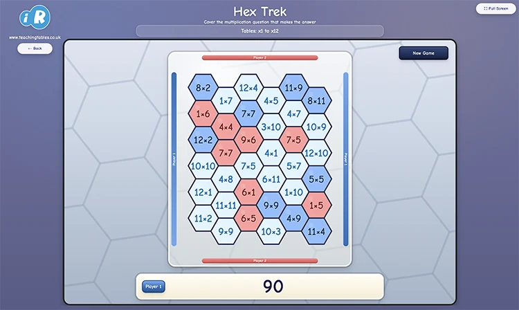 Hex Trek Find the Question answer-first times tables game