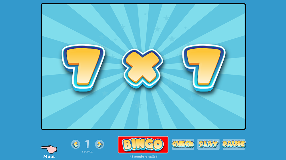 Multiplication bingo game for practising times tables facts