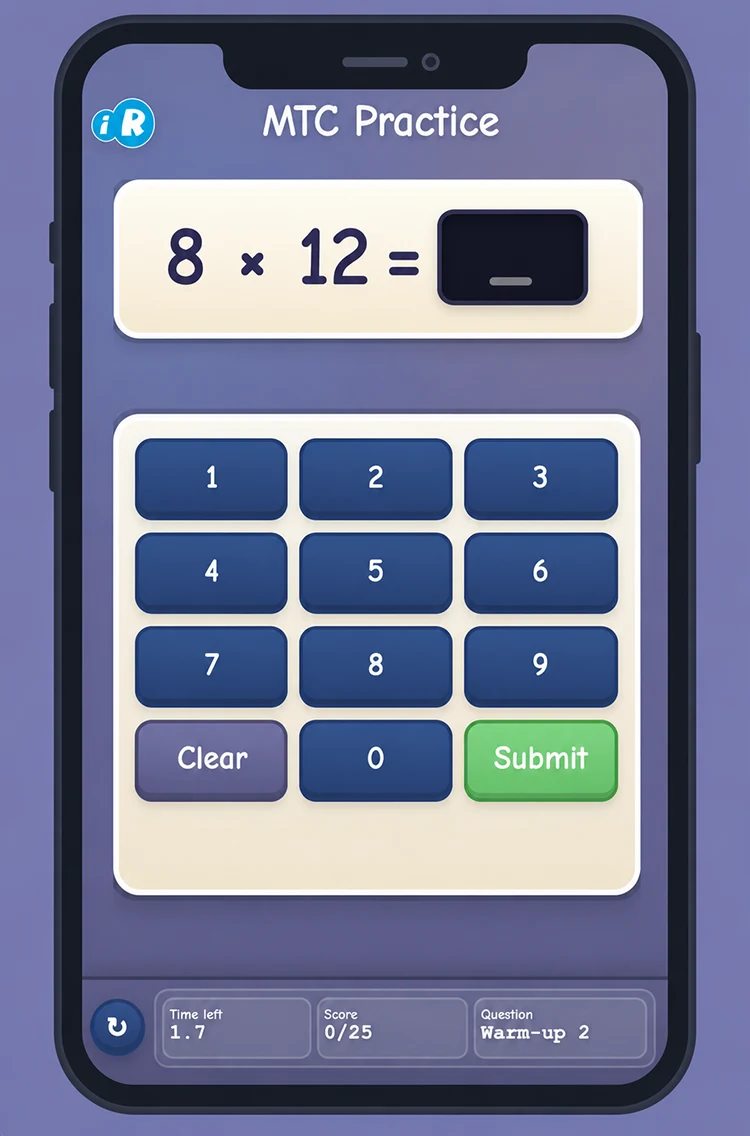 Portable Multiplication Tables Check practice tool on a phone screen
