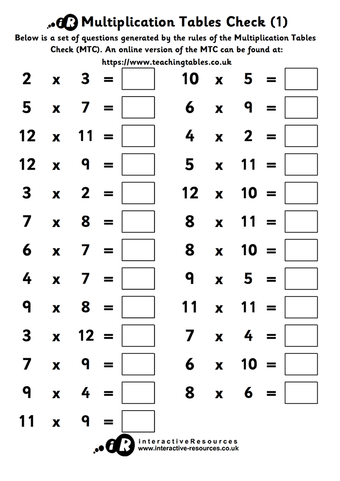 Multiplication Tables Check